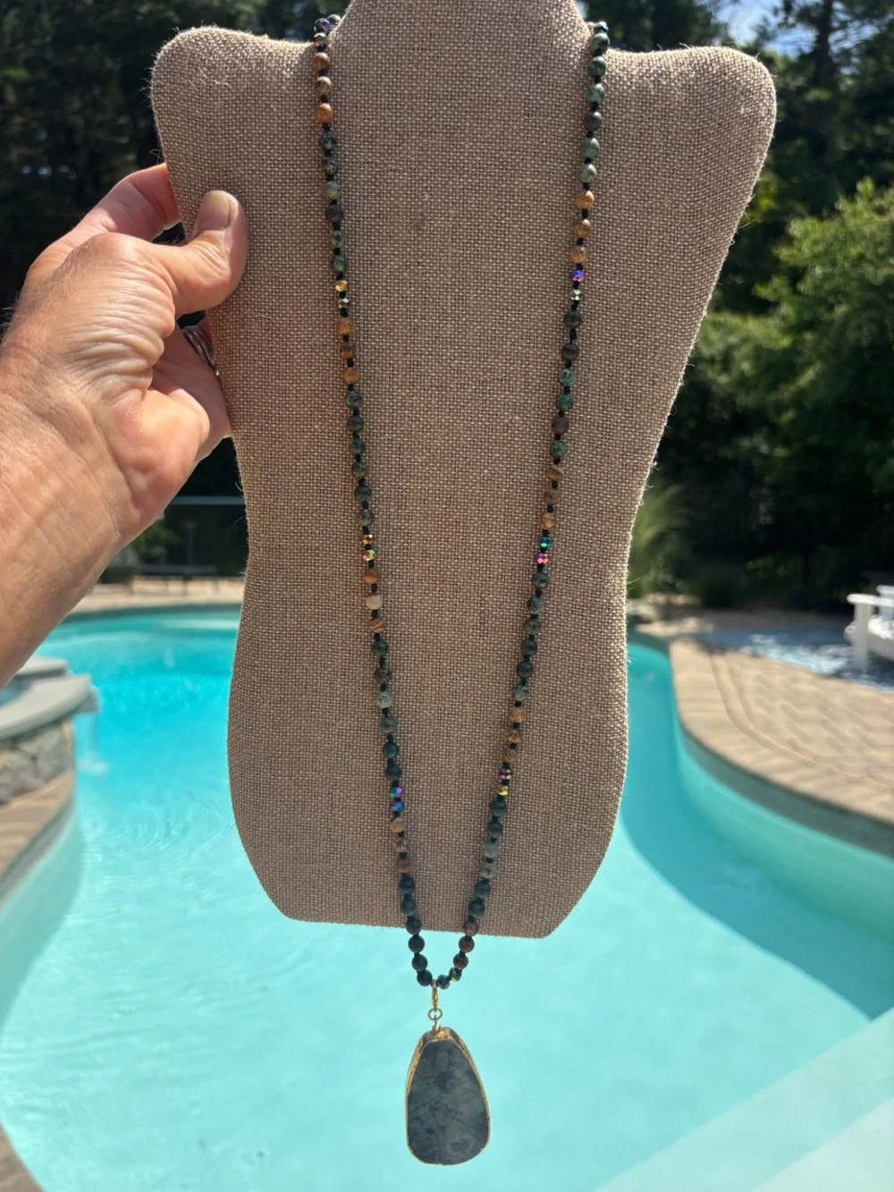 Park Lane “Forest” Multicolor Beaded Necklace with Gorgeous Stone Pendant